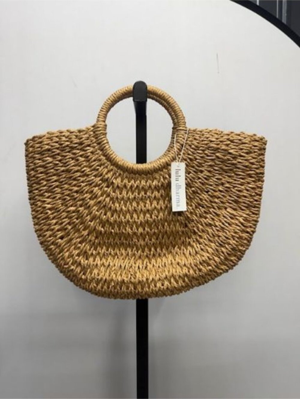 Lulu Dharma Straw Tote Bag Half Moon Woven Handle